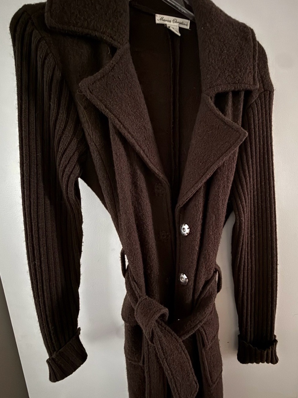 Marine Christiane Brown Knit Belted Sweater Coat